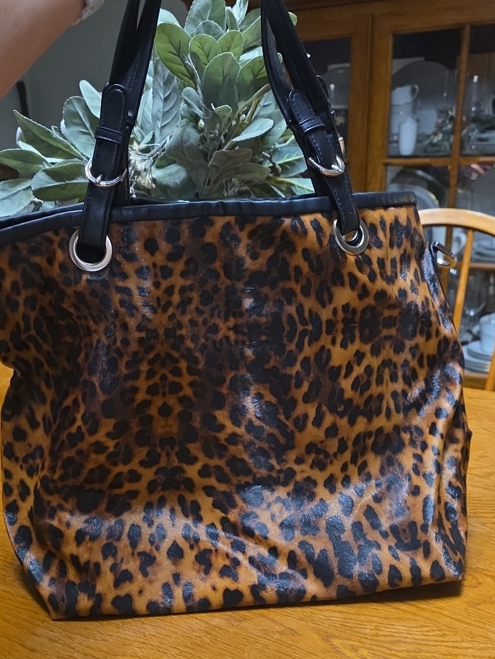 Kste Landry Leopard Print Tote Bag with Black Handles